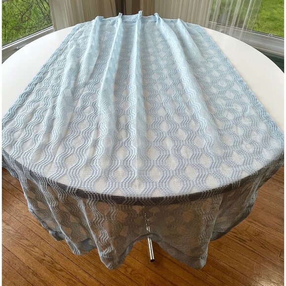 Vintage 80s pleated curtain, light blue mesh, net woven, single panel - Picture 2 of 10